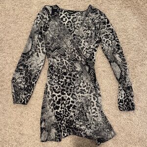 Express Black and Gray Animal Print Long Sleeve Dress